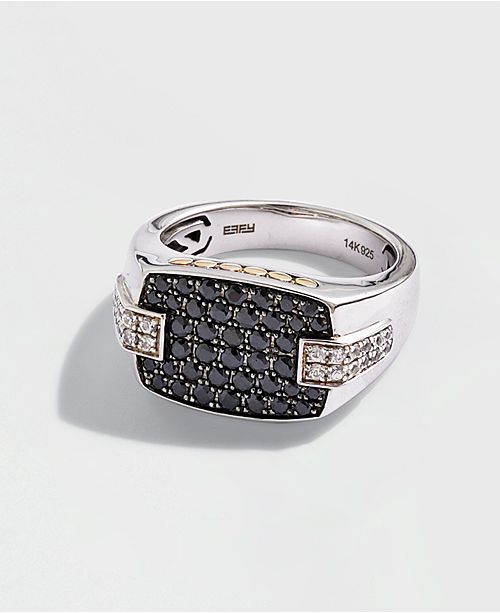 Effy Collection Effy Men S Black Sapphire 1 1 3 Ct T W White Sapphire 1 2 Ct T W Ring In Sterling Silver 14k Gold Black Rhodium Plate Reviews Rings Jewelry Watches Macy S