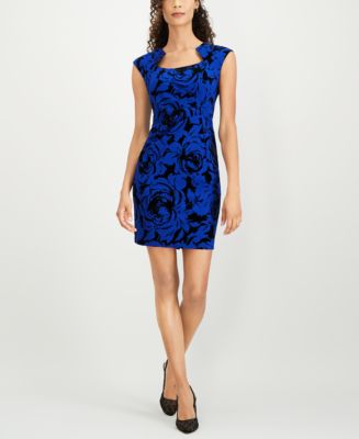 Connected Petite Flocked Floral Sheath Dress - Macy's