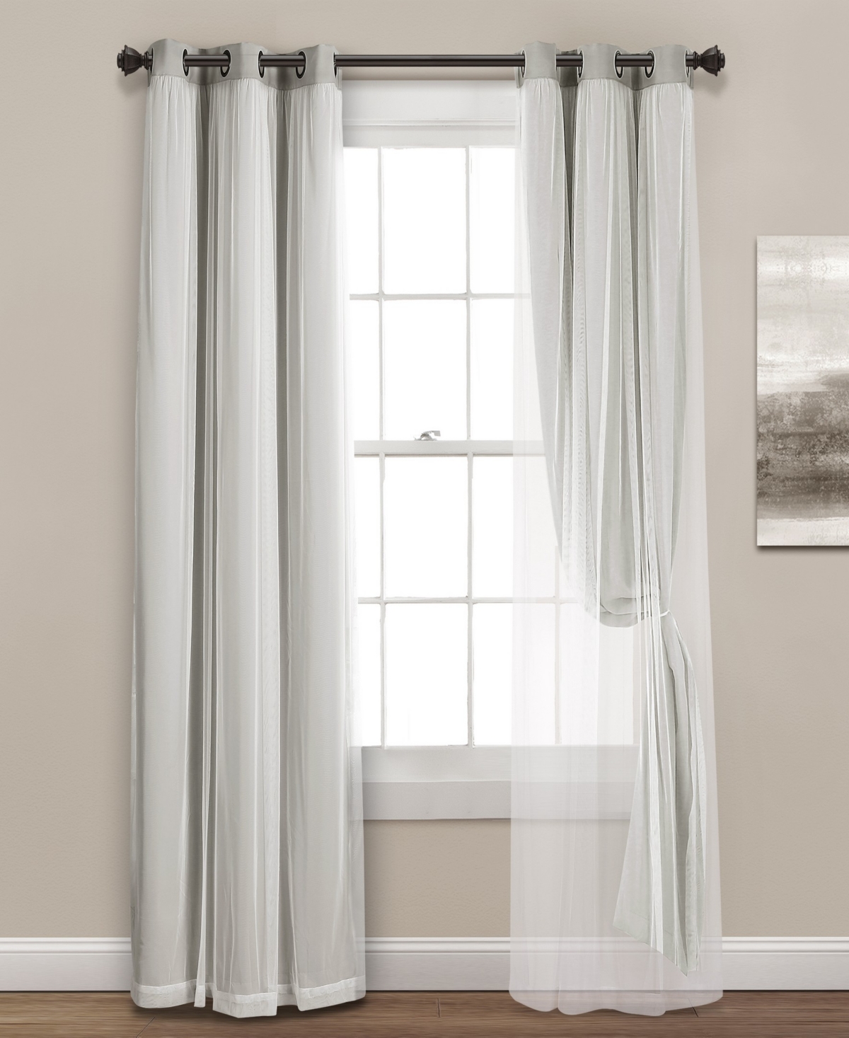 Solid and Sheer Layered 38" x 84" Blackout Curtain Set