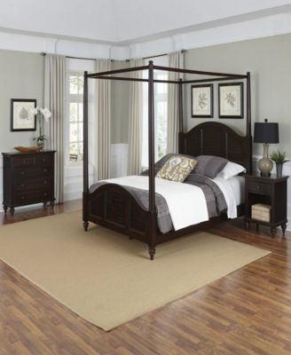 Homestyles Bedford 4- Piece Black Wood Queen Headboard, Two Nightstands And Chest