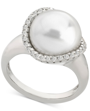 Majorica STERLING SILVER CUBIC ZIRCONIA & IMITATION PEARL STATEMENT RING