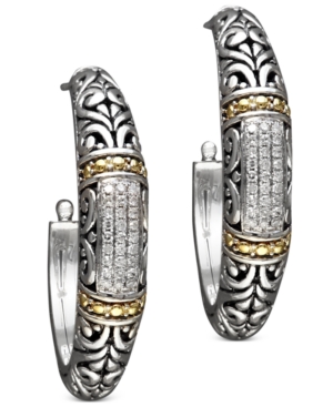 image of Balissima by Effy Diamond Hoop Earrings (1/4 ct. t.w.) in 18k Gold and Sterling Silver