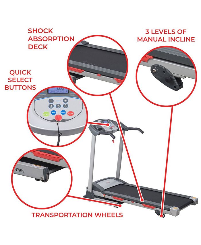 Sunny Health & Fitness SFT7603 Electric Treadmill w/ 9 Programs, 3
