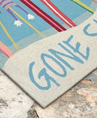 Liora Manne Front Porch Indoor/Outdoor Gone Skiing Blue 2' x 3' Area Rug