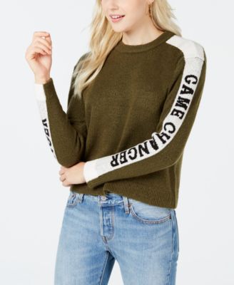 Oh!MG - Juniors' Text-Stripe Sweater