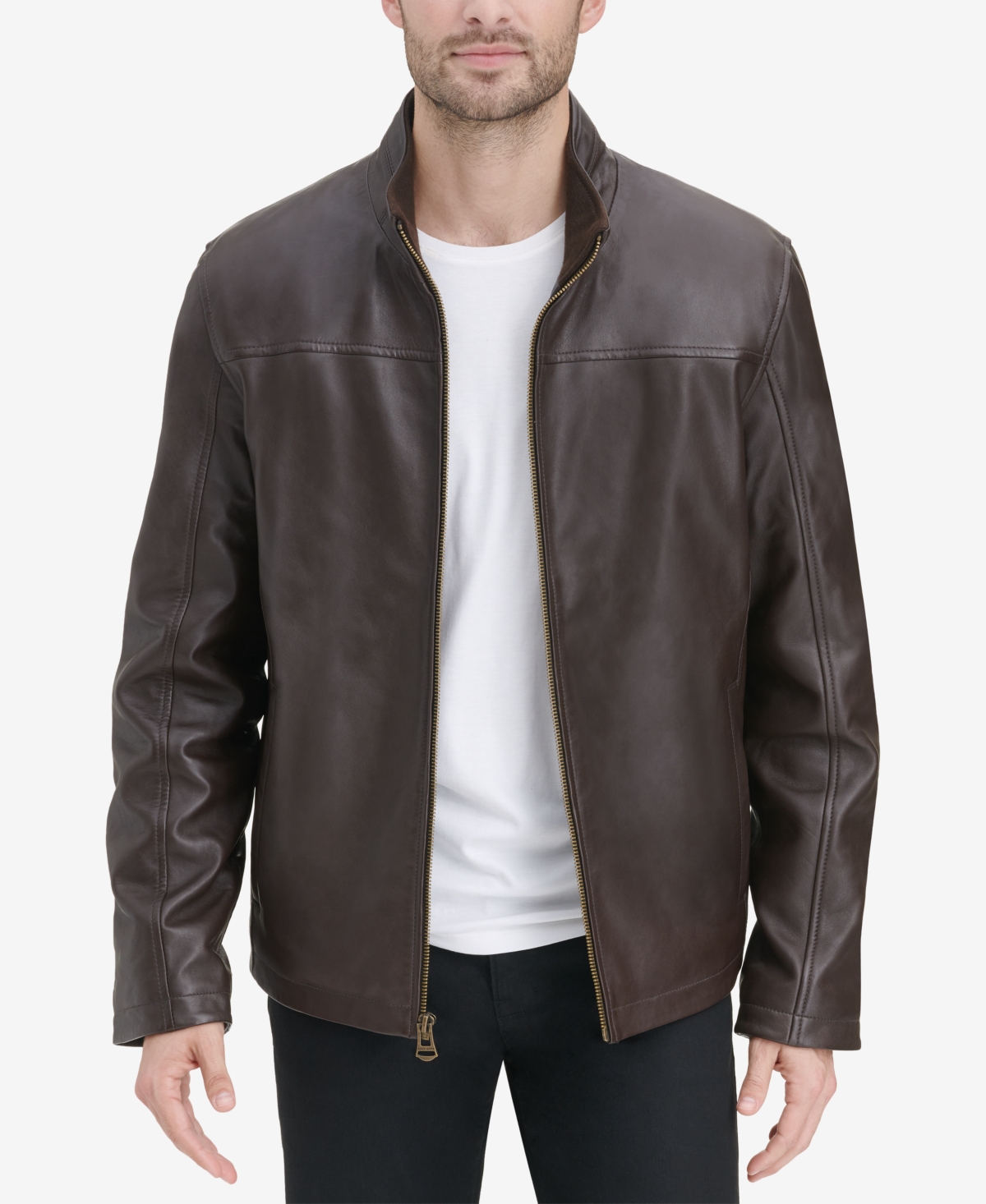 Men's Smooth Leather Jacket, Created for Macy's - Black