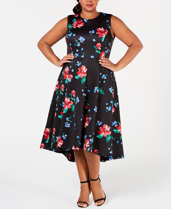 Calvin Klein Plus Size Floral-Print Fit & Flare Dress - Macy's