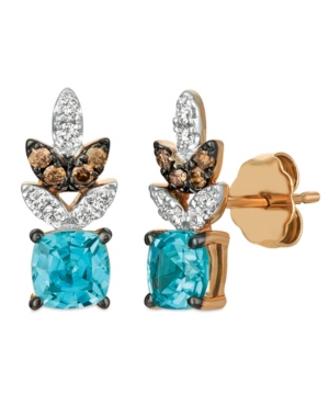 image of Le Vian Blue Zircon (1 1/5 ct.t.w.), Nude Diamonds (1/6 ct.t.w.), and Chocolate Diamonds (1/10 ct.t.w.) Earrings set in 14k rose gold