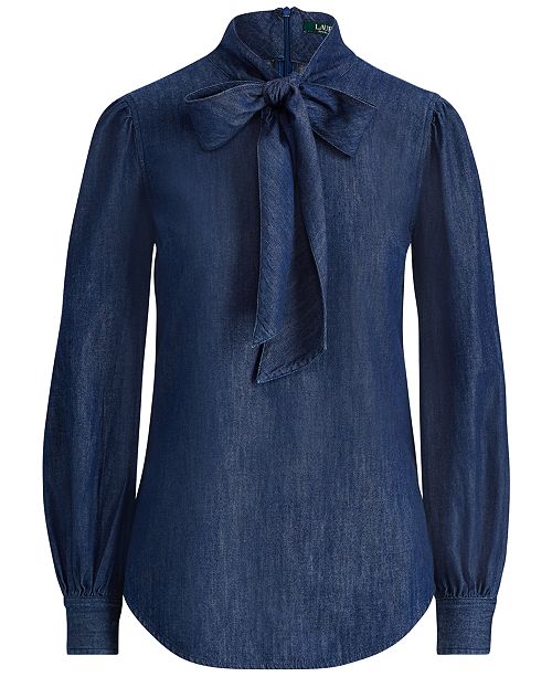 cotton tie neck shirt ralph lauren