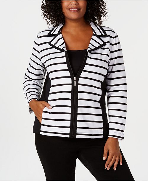 Karen Scott Plus Size Casual Striped Zip Front Jacket Created For