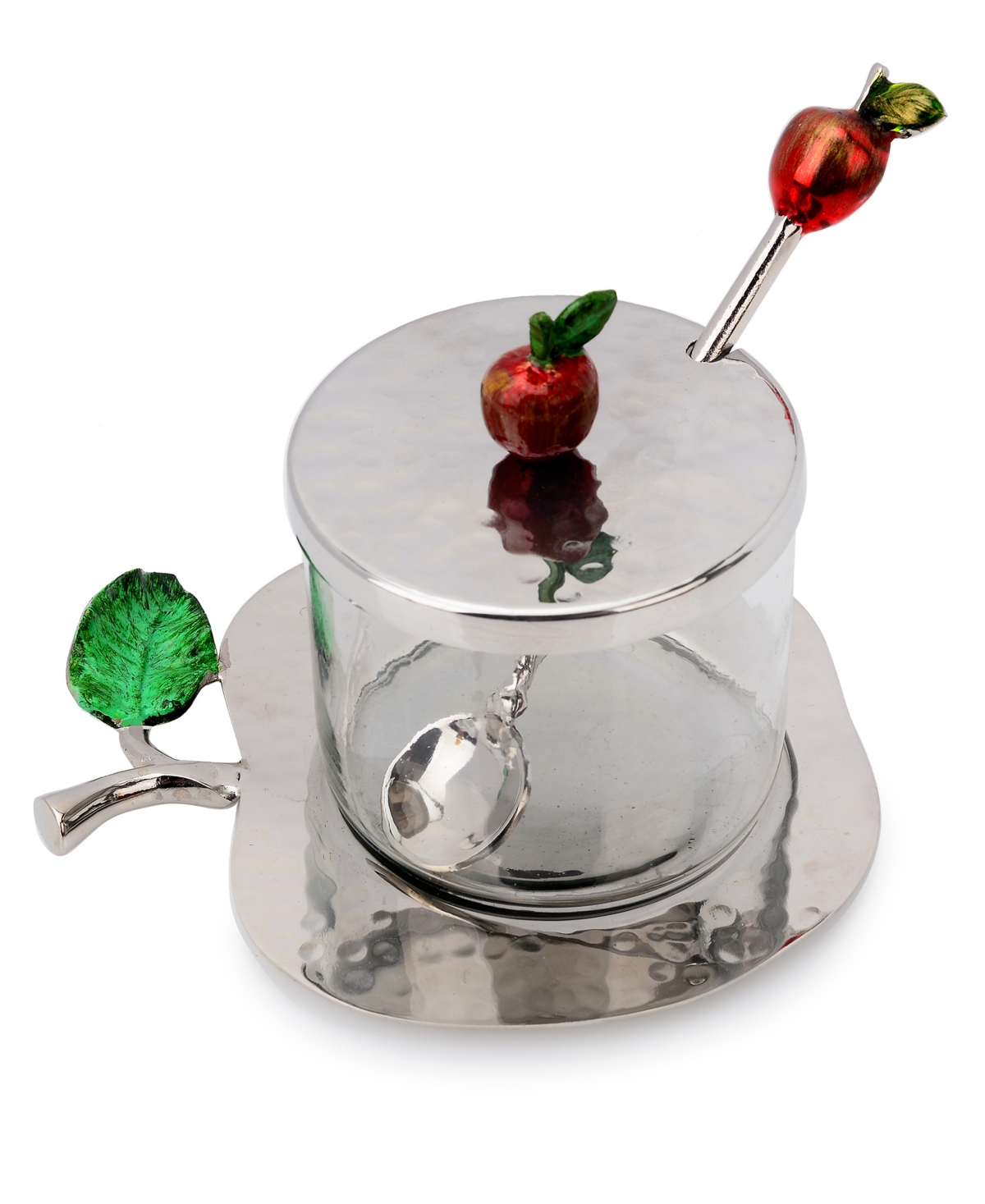 Shop Classic Touch Nickel Honey Jar With Apple Shaped Tray In Silver