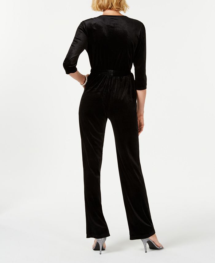 NY Collection Petite Velvet Wrap Jumpsuit - Macy's