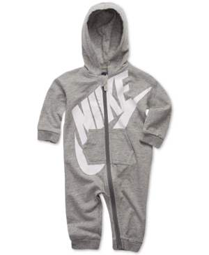 Shop Nike Baby Boys Or Baby Girls Play All Day Hooded Coverall In Dark Grey Heather