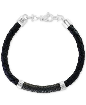 EFFY Collection EFFY® Men's Leather Bracelet in Sterling Silver - Macy's