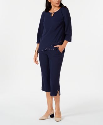 JM Collection Textured Studded Top & Capri Pants, Created for Macy's ...