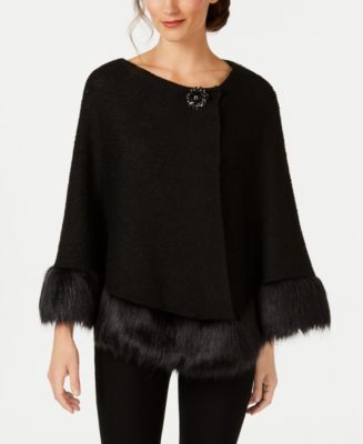 JM Collection Faux-Fur-Trim Poncho, Created for Macy's - Macy's