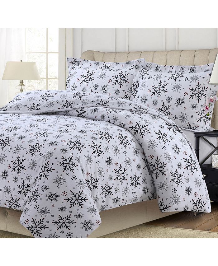 Tribeca Living Holiday Print Heavyweight Flannel Oversized Queen Duvet