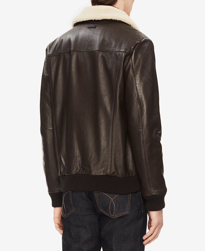 Calvin Klein Men's Leather Jacket with Sherpa Trim - Macy's