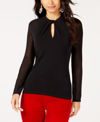 INC International Concepts - Twist Keyhole Mesh-Sleeve Top, Created for Macy's