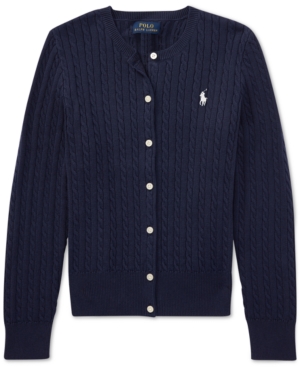 Shop Polo Ralph Lauren Big Girls Cable-knit Cotton Cardigan In Hunter Navy