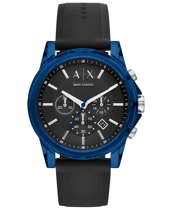 A|X Armani Exchange Men's Outer Banks Black Silicone Strap Watch 44mm ...