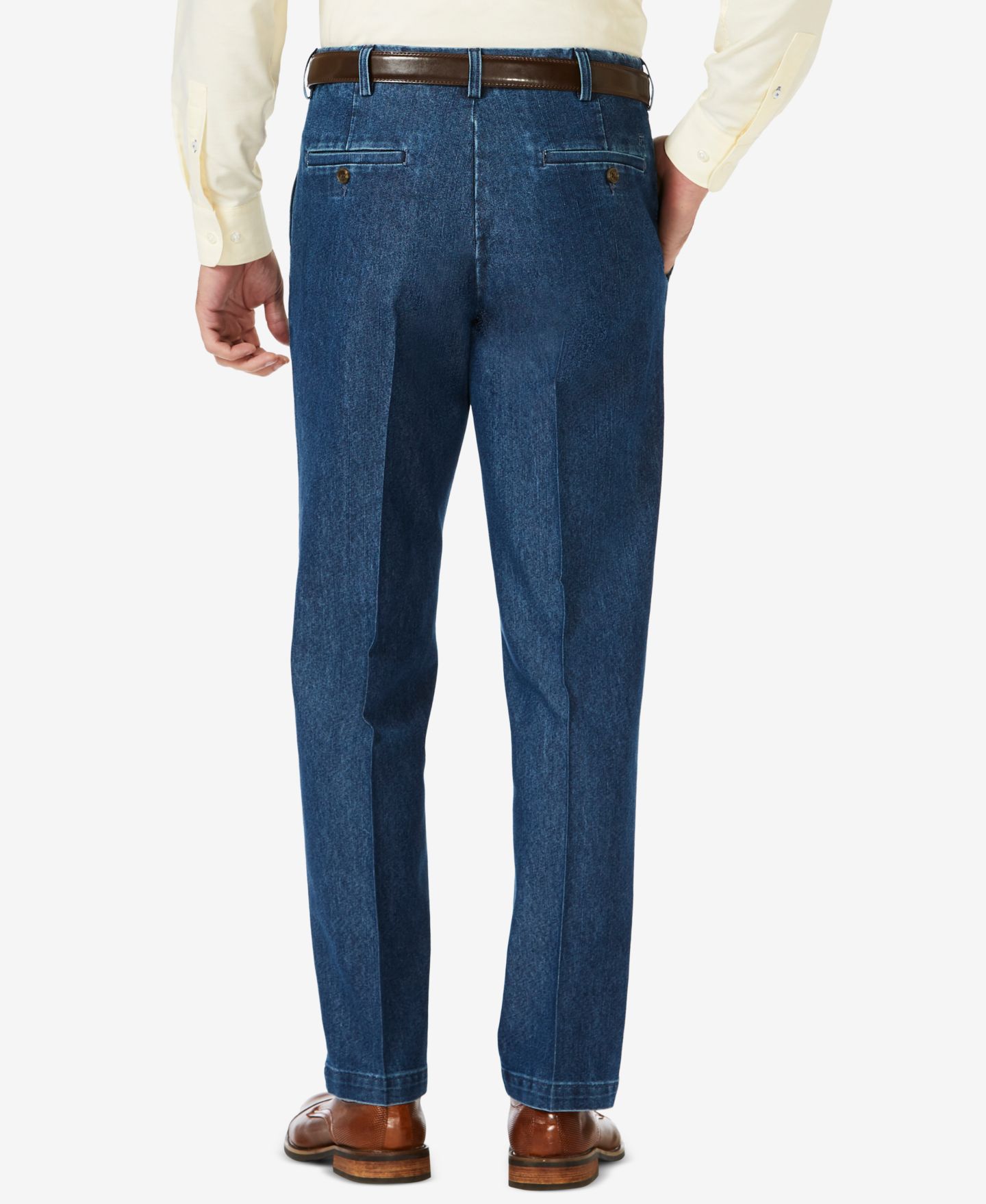Мужские брюки Haggar Stretch Denim Classic-Fit Flat Front, цвет: Стоунвош — фото 2