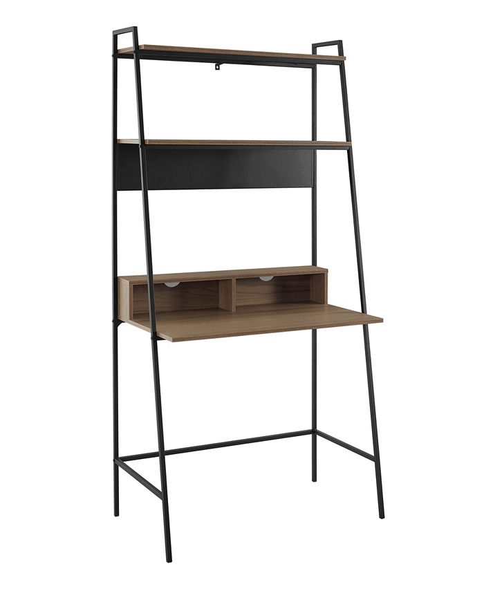 Walker Edison - 36 inch Metal and Wood Ladder Desk in Mocha
