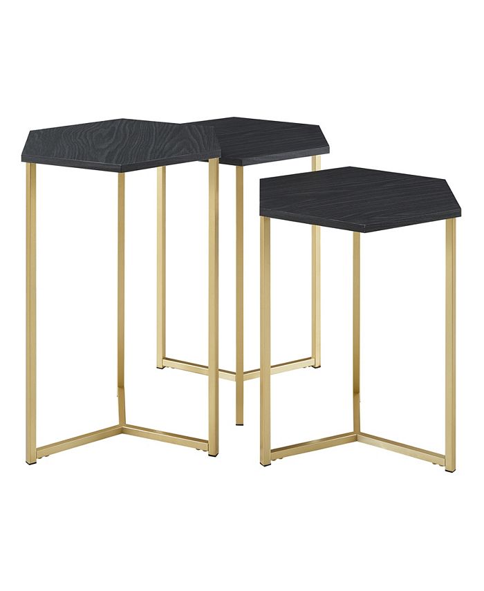 Walker Edison Set of 3 Hex Nesting Tables in Graphite and Gold Macy's