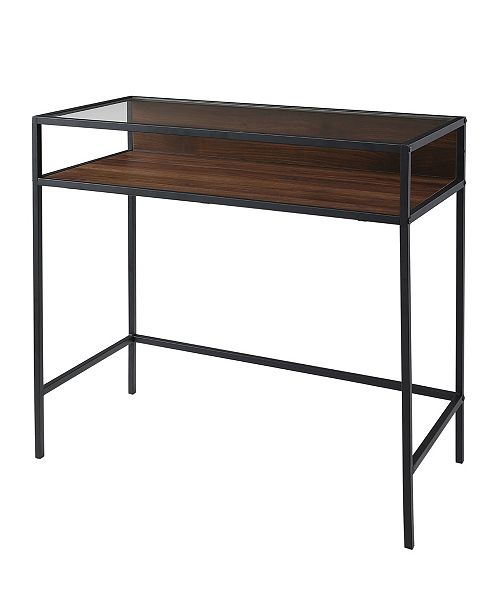 Walker Edison 35 Inch Metal And Wood Compact Desk Wtih Glass In
