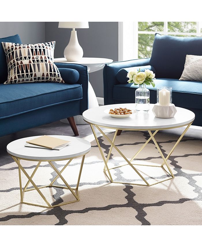 Walker Edison Geometric Nesting Coffee Tables in Faux White Marble and Gold Macy's