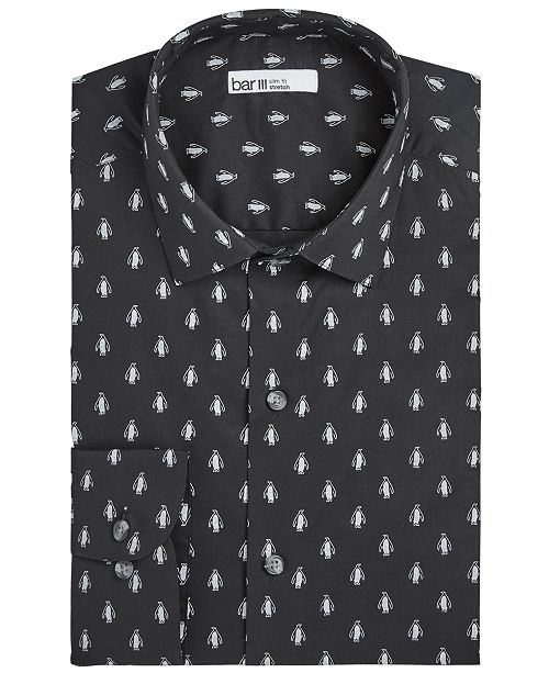 Bar Iii Men S Slim Fit Stretch Penguin Print Dress Shirt Created