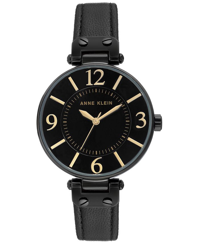Anne Klein Women's Black Leather Strap Watch 34mm Macy's