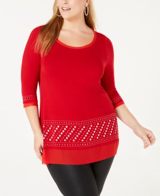 Belldini Belle by Plus Size 3/4-Sleeve Studded Tunic Macy's