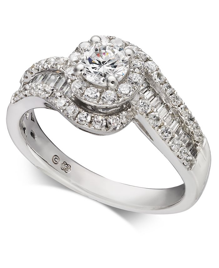 Macy's Diamond Halo Swirl Engagement Ring (1 ct. t.w.) in 14k White ...