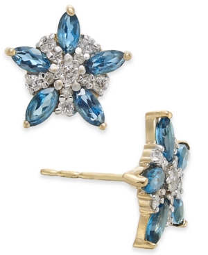 image of London Blue Topaz (1-1/3 ct. t.w.) & Diamond (1/5 ct. t.w.) Flower Stud Earrings in 14k Gold