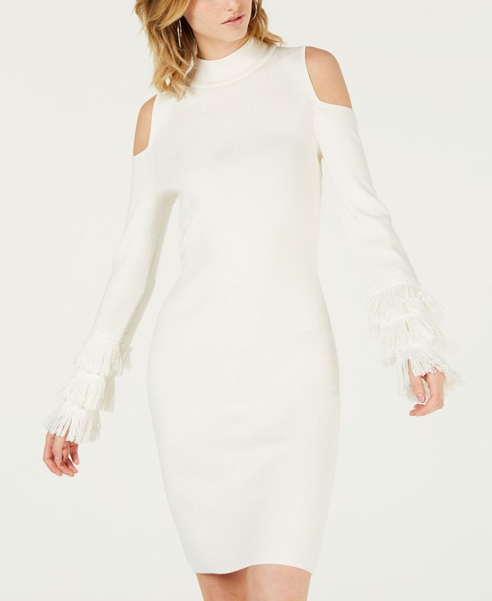 Bar III Cold Shoulder Fringe Sweater Dress Created for Macy s