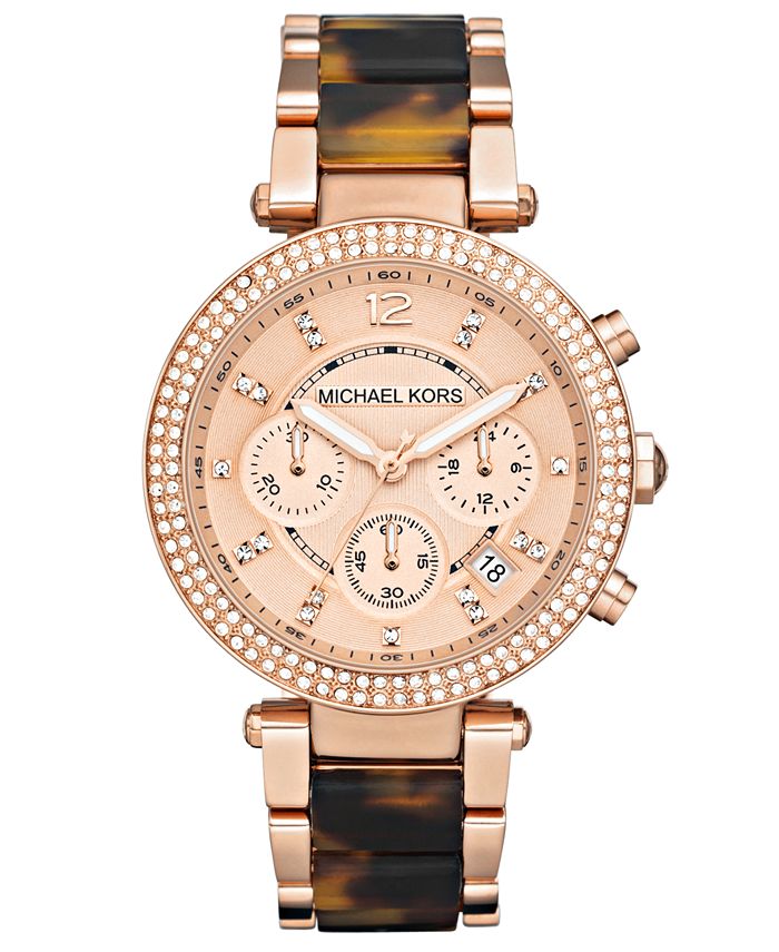 Michael Kors - Women's Chronograph Parker Tortoise Acetate and Rose Gold-Tone Stainless Steel Bracelet Watch 39mm MK5538