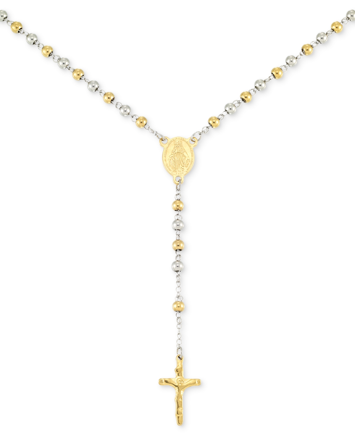 Smith Beaded Cross 24" Lariat Necklace in Stainless Steel & Yellow Ion-Plate - Two-Tone