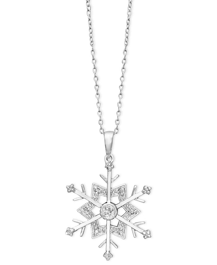 Diamond Snowflake Pendant Necklace in Sterling Silver (1/10 ct. t.w ...