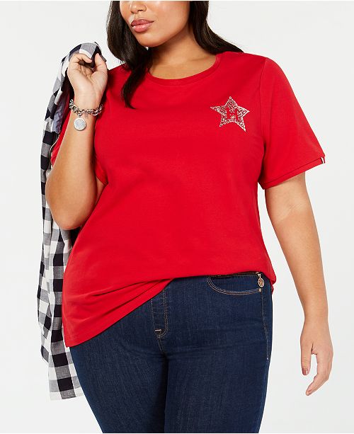 Tommy Hilfiger Plus Size Embellished Logo T Shirt Created For Macy S Reviews Tops Plus Sizes Macy S