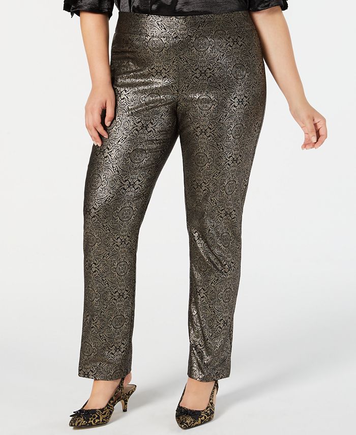 JM Collection Plus Size Metallic Tummy-Control Pants, Created for Macy ...
