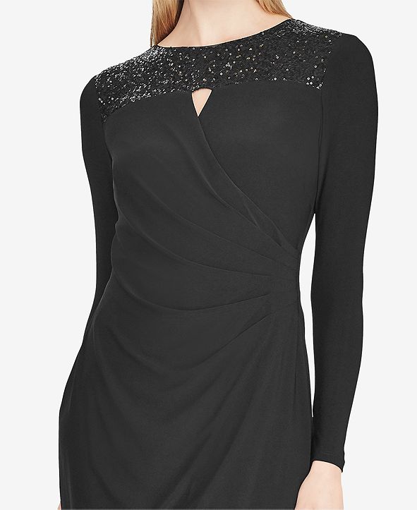 Lauren Ralph Lauren Petite Sequin-Yoke Jersey Dress, Created for Macy&#39;s & Reviews - Dresses ...
