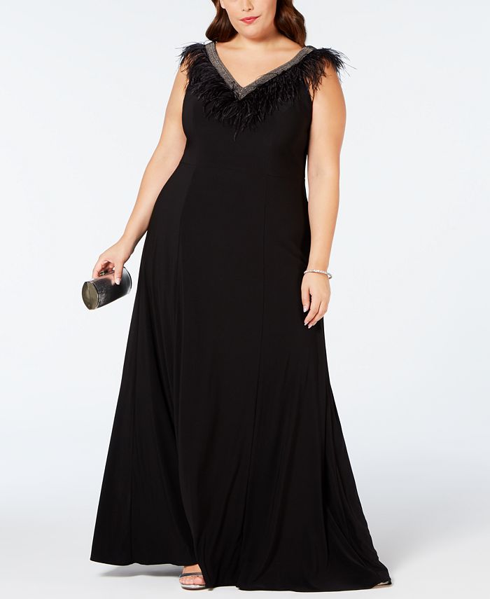 Plus size shop ostrich feather dress