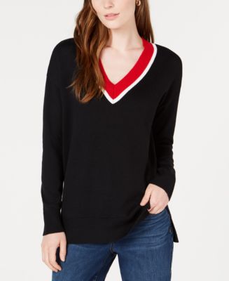 Maison Jules Contrast-Trim Tunic Sweater, Created for Macy's - Macy's