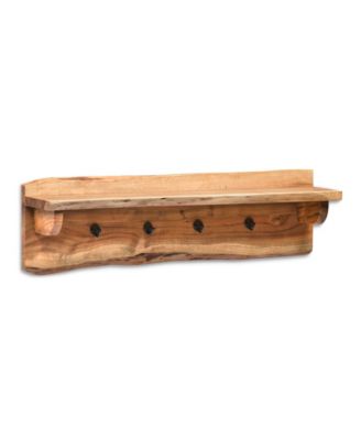 Alpine Natural Live Edge 36" Bench With Coat Hook Shelf Set