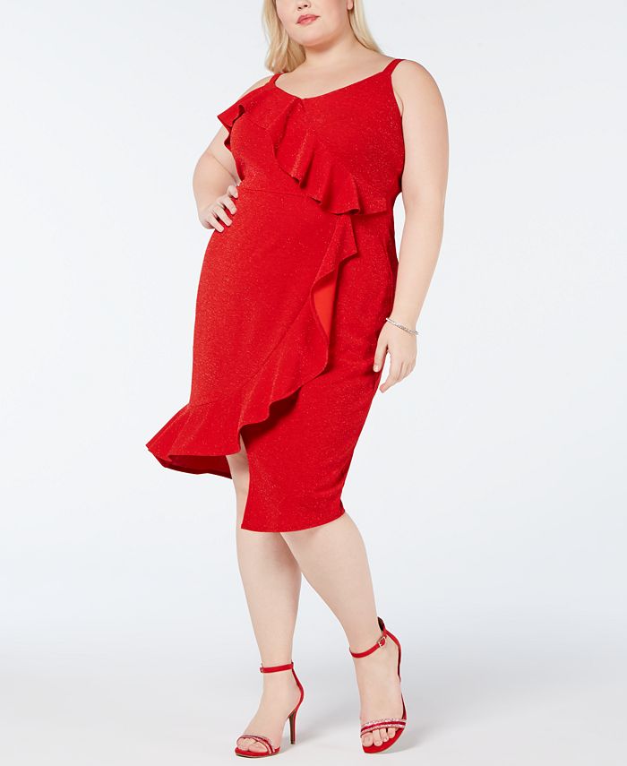 Plus Size Long Sleeve Asymmetrical Midi Dresses