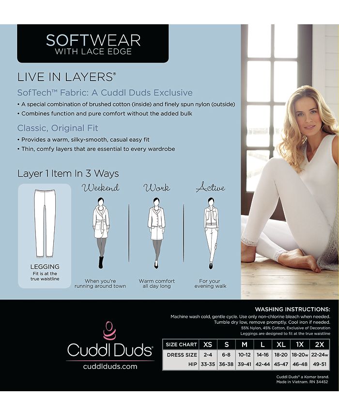 Cuddl Duds Plus Size Softwear LaceTrim Stretch Leggings Macy's