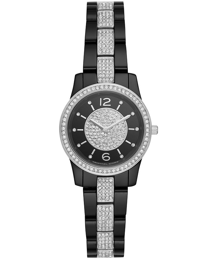 Michael Kors Women's Runway Black Stainless Steel with Crystal Accents ...