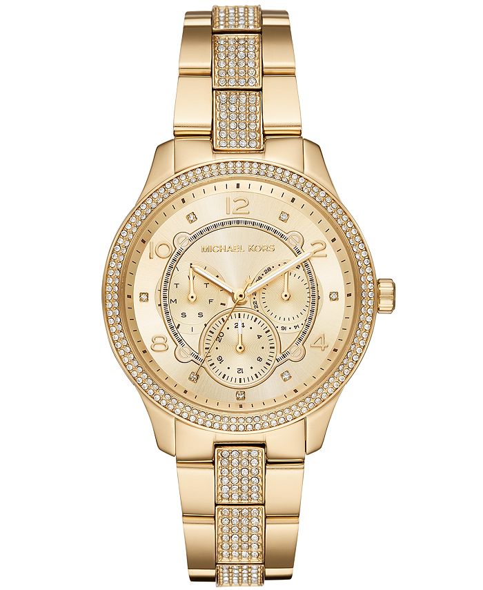 Michael Kors Women's Runway Gold-Tone Stainless Steel Bracelet Watch ...