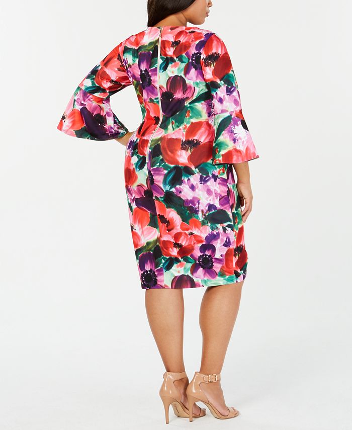Calvin Klein Plus Size Bell Sleeve Floral Sheath Dress - Macy's